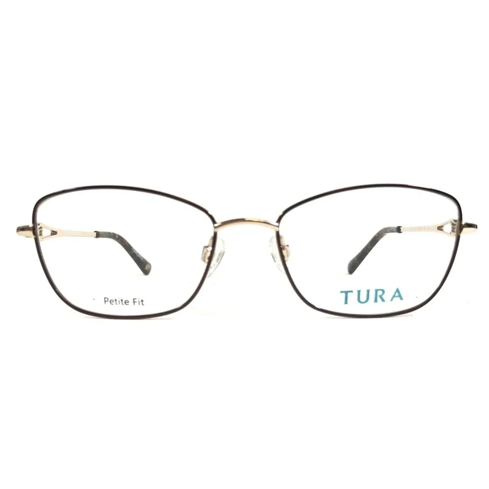 Tura Petite Eyeglasses Frames R582 BRN Brown Gold Cat Eye Wire Rim 50-16-135